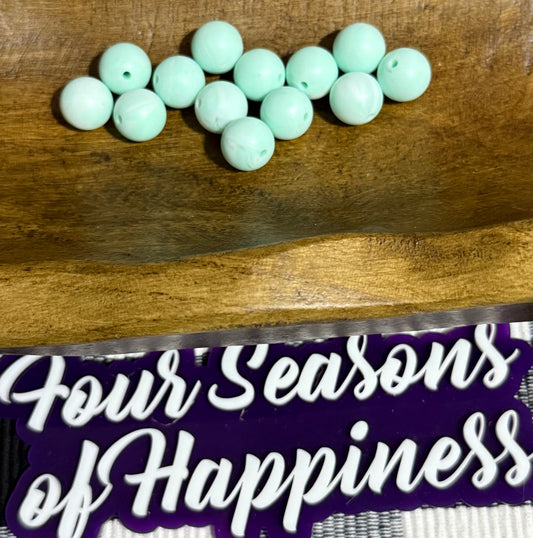 15mm Silicone Mint Marble Round Bead 2mm Opening