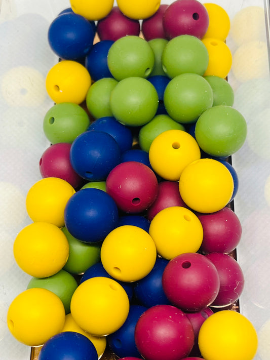 Cottage Bead Mix Silicone 15mm Multicolor Bead Bag 60 Count 15 Of Each Color Wine Mustard Bead Green Navy Blue