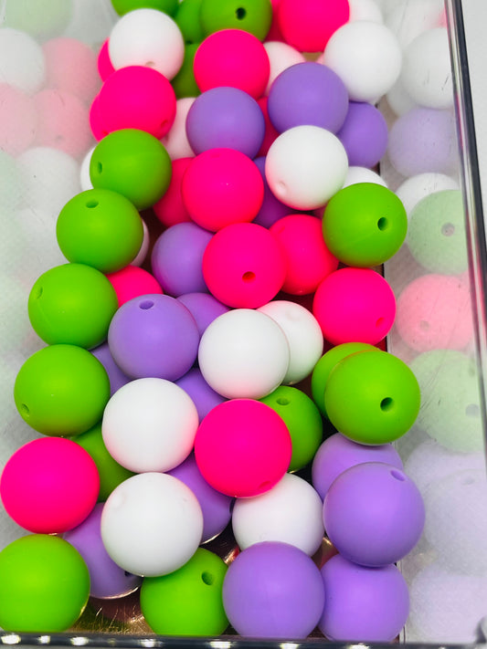 Pool Time Bead Mix Silicone 15mm Bead Mix Multicolor 60 Count 15 Count Of Each Color Purple Lime Green White Hot Pink