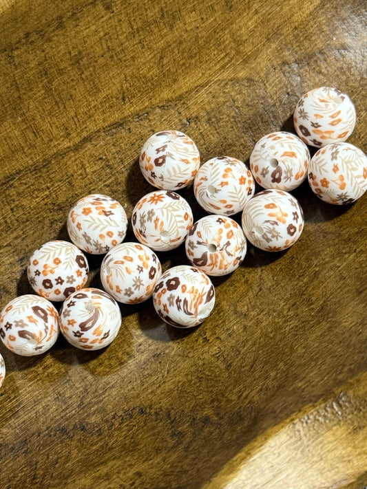 Fall 15mm Printed Silicone Round Bead