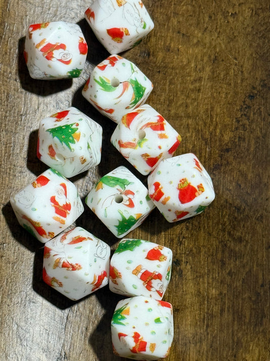 Silicone Christmas Printed Bead Santa Snowman Christmas Tree