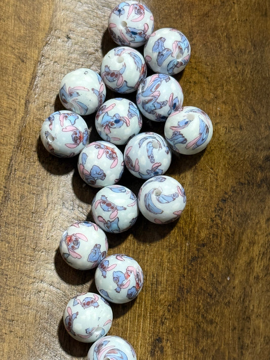 Blue Dude 15mm Printed Silicone Round Bead